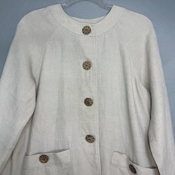 Neiman Marcus Womens Linen Jacket Wood Buttons Size M Lagenlook Minimalist VTG - Picture 3 of 6